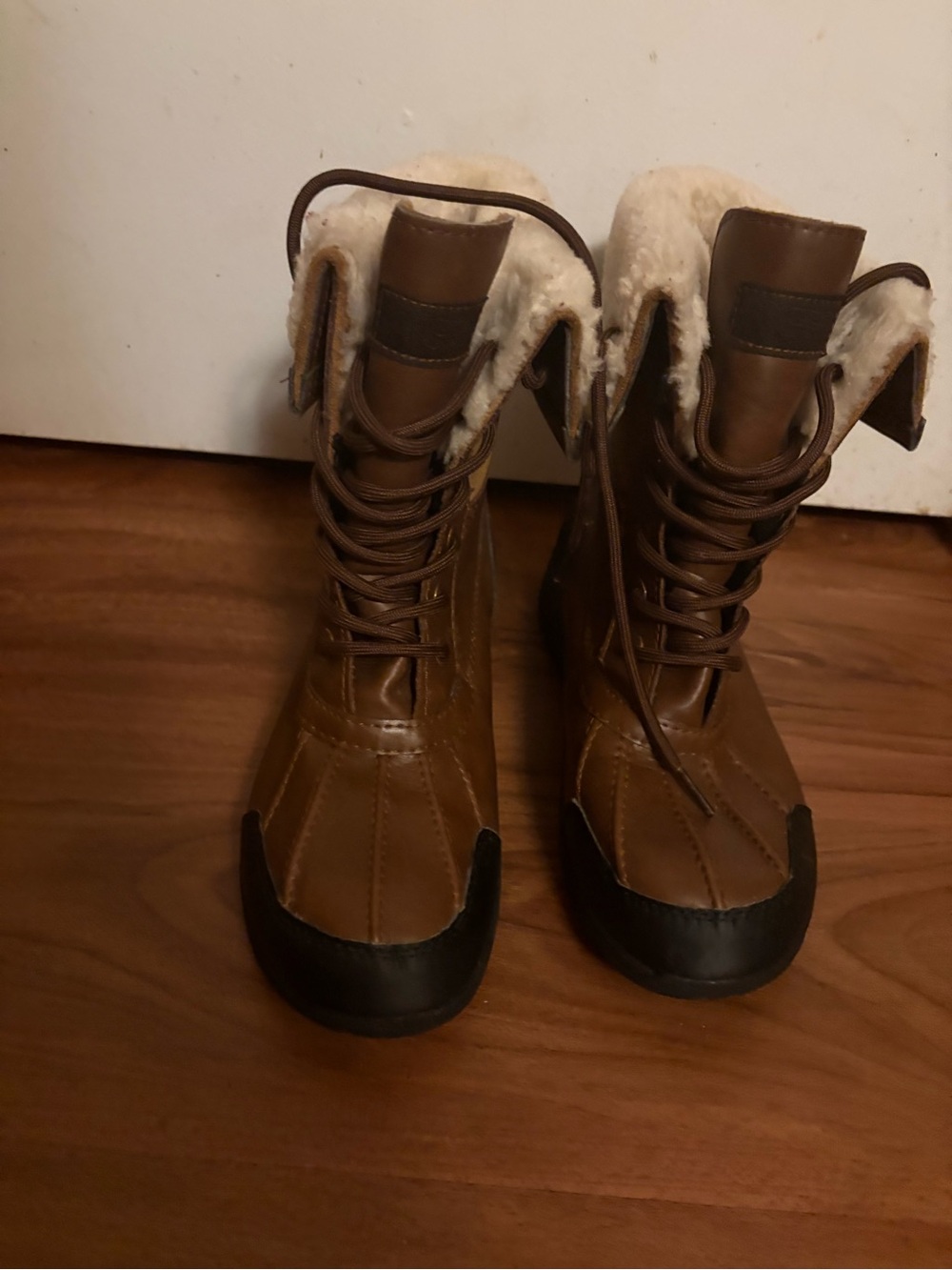 Uggs Boys Brown Faux-Shearling Lace-Up Winter Boots